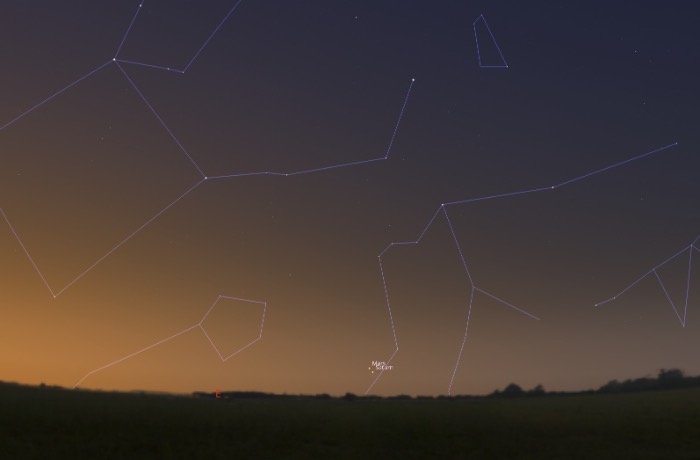 Mars–Szaturnusz szoros együttállás a hajnali égbolton