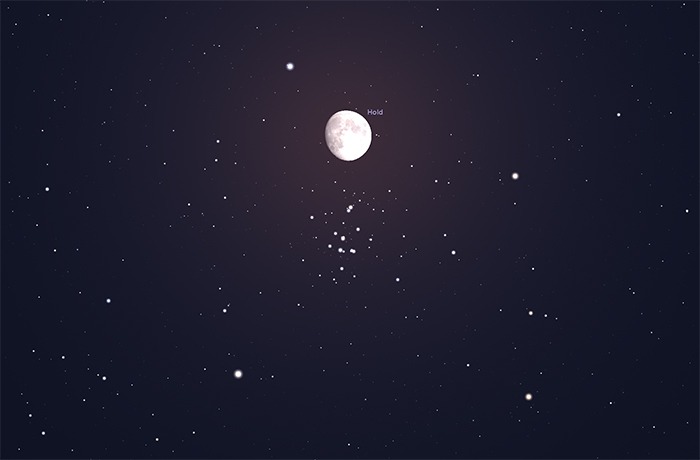 A Hold találkozása a Rák csillagkép halmazával 