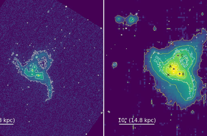 Egy feketelyuk-hármas éppen készül összeolvadni