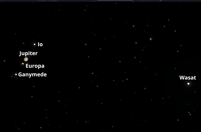 A Wasat és a Jupiter találkozója a téli égbolton